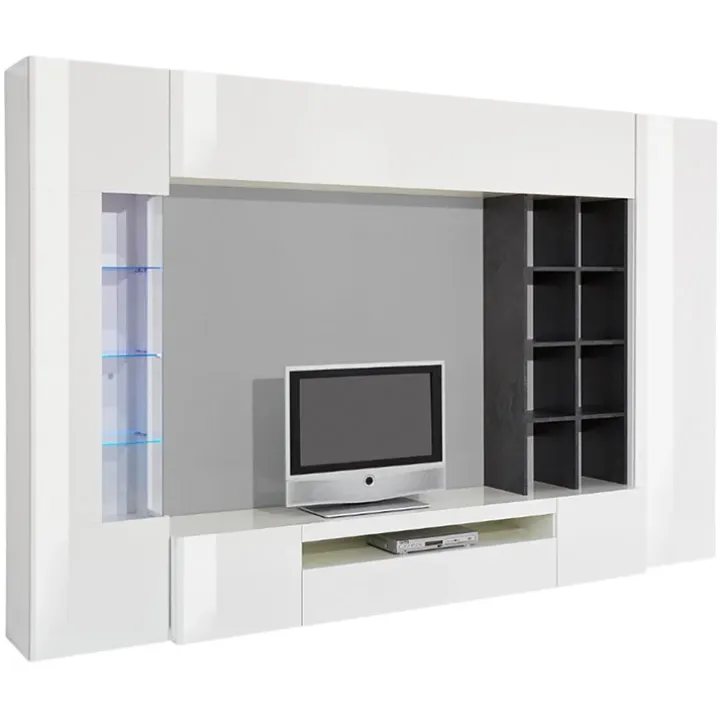 Parete attrezzata 290x192h cm moderna bianco lucido Zenith