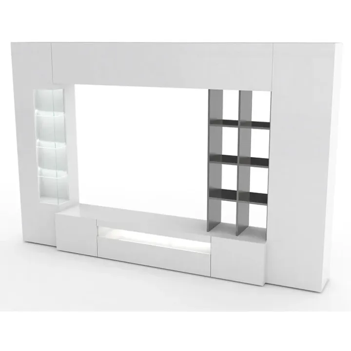 Parete attrezzata 290x192h cm moderna bianco lucido Zenith