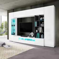 Parete attrezzata 290x192h cm moderna bianco lucido Zenith