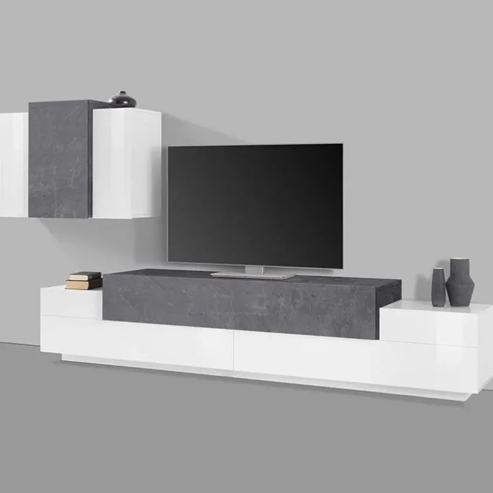 Parete attrezzata 240x180h cm moderna bianco ossido Milos Gihome®