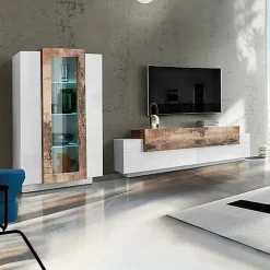 Parete attrezzata 290x121h cm moderna bianco lucido acero Milos Gihome®