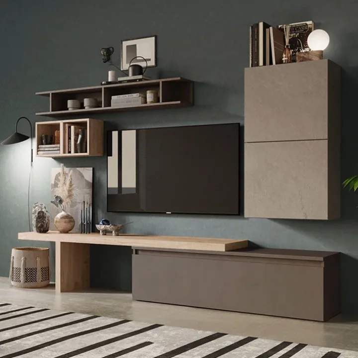 Parete attrezzata 260x190h cm moderna tortora marrone rovere chiaro Sunset 2