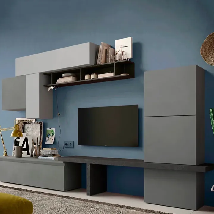 Parete attrezzata 340x190h cm moderna antracite grigio Sunset 6