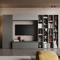 Parete attrezzata 305x186h cm moderna soggiorno grigio chiaro scuro Sunset 10