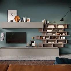 Parete attrezzata 345x170h cm moderna tortora marrone bronzo Sunset 13