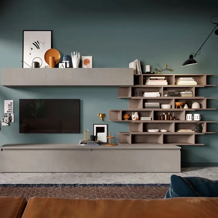 Parete attrezzata 345x170h cm moderna tortora marrone bronzo Sunset 13