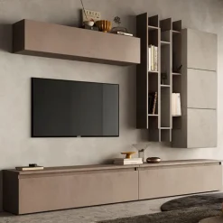 Parete attrezzata 276x210h cm moderna soggiorno marrone tortora Sunset 20