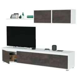 Parete attrezzata 200x145h cm moderna soggiorno bianco opaco ossido Itaca