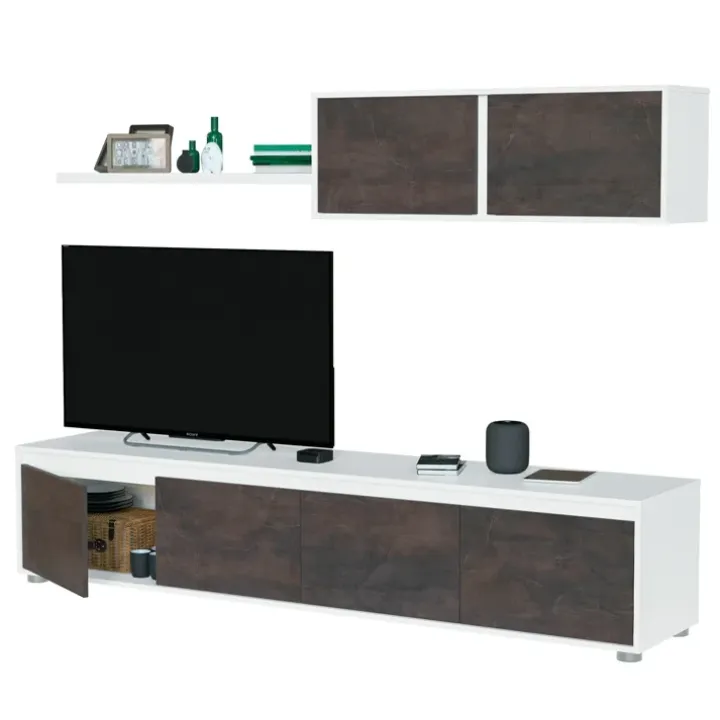 Parete attrezzata 200x145h cm moderna soggiorno bianco opaco ossido Itaca