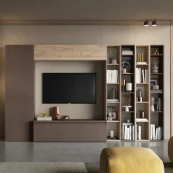 Parete attrezzata 305x186h cm moderna soggiorno marrone bronzo rovere chiaro Sunset 10