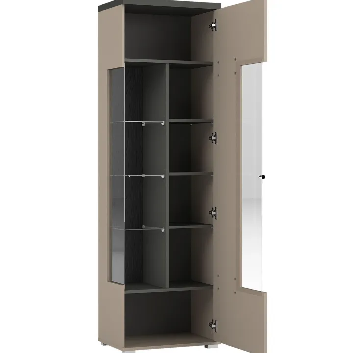 Parete attrezzata 325x180h cm moderna con vetrina beige grigio Matt