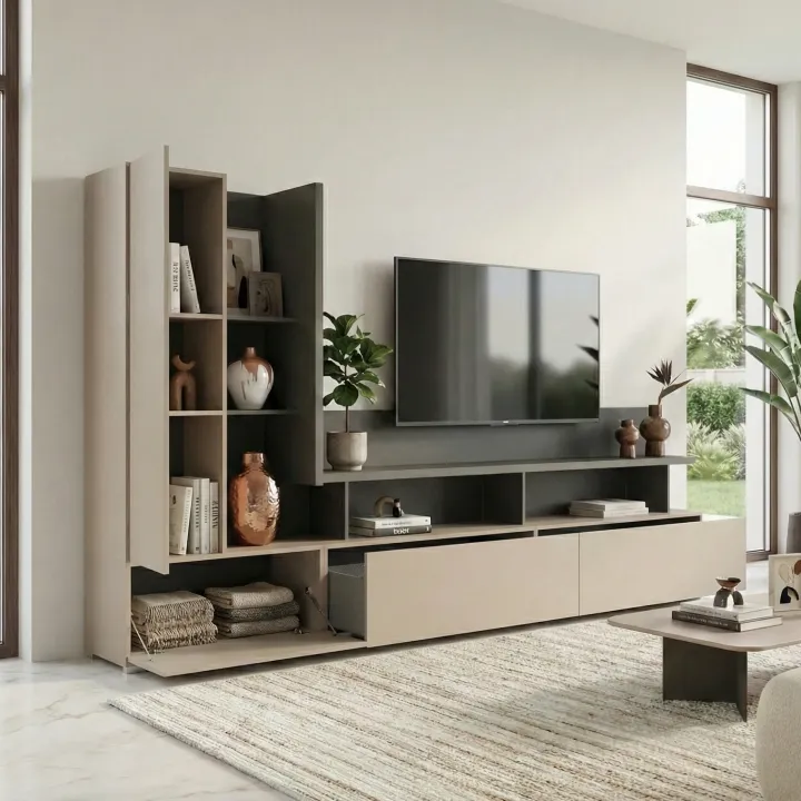 Parete attrezzata 270x162h cm moderna beige grigio Matt