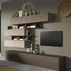 Parete attrezzata 276x190h cm moderna tortora marrone bronzo Sunset 26