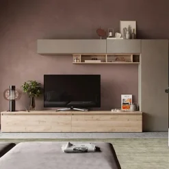 Parete attrezzata 331x186h cm moderna tortora rovere chiaro Sunset 31