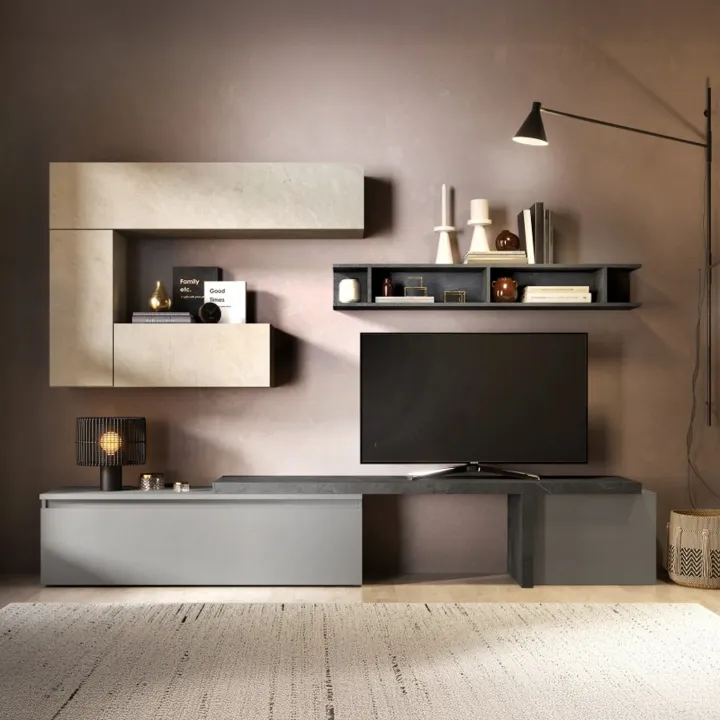 Parete attrezzata 260x190h cm moderna tortora antracite grigio Sunset 40