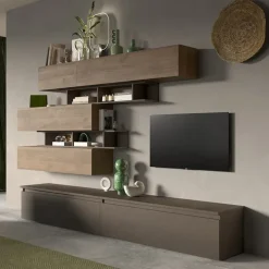 Parete attrezzata 276x190h cm moderna rovere marrone bronzo Sunset 26