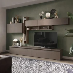 Parete attrezzata 336x200h cm moderna rovere marrone bronzo Sunset 32