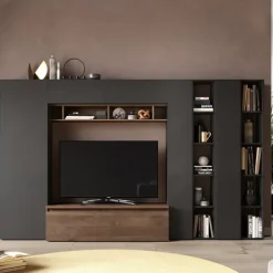 Parete attrezzata 305x186h cm moderna ossido nero rovere Sunset 36