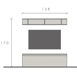 Parete attrezzata 138x170h cm moderna bianco lucido rovere chiaro Sunset 93