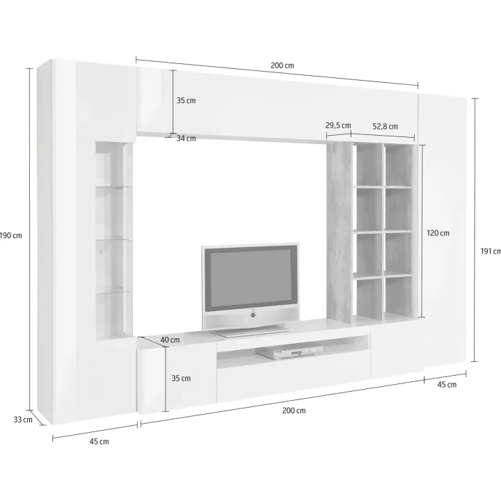 Parete attrezzata 290x190h cm moderna tortora rovere Zenith