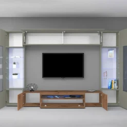 Parete attrezzata 290x190h cm moderna 2 vetrine tortora rovere Zenith 2