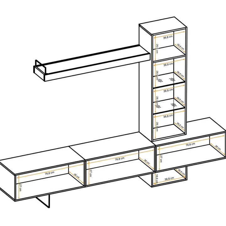 Parete attrezzata 240x170h cm moderna soggiorno rovere antico Dalì