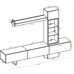 Parete attrezzata 240x170h cm moderna soggiorno rovere antico Dalì