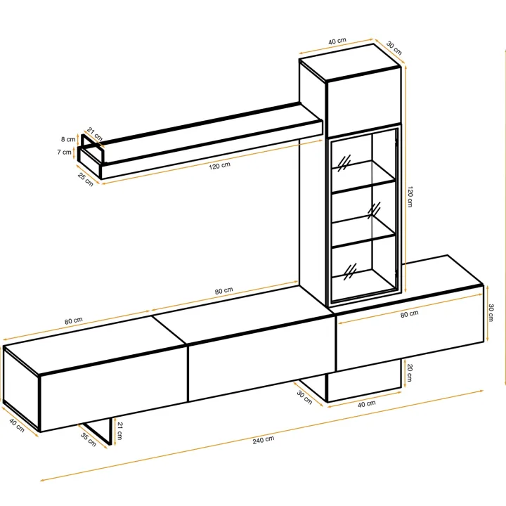 Parete attrezzata 240x170h cm moderna soggiorno rovere antico Dalì