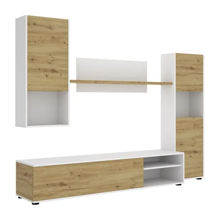 Parete attrezzata 220x175h cm moderna legno rovere bianco Matias