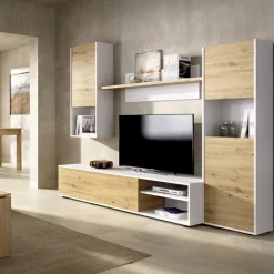 Parete attrezzata 220x175h cm moderna legno rovere bianco Matias