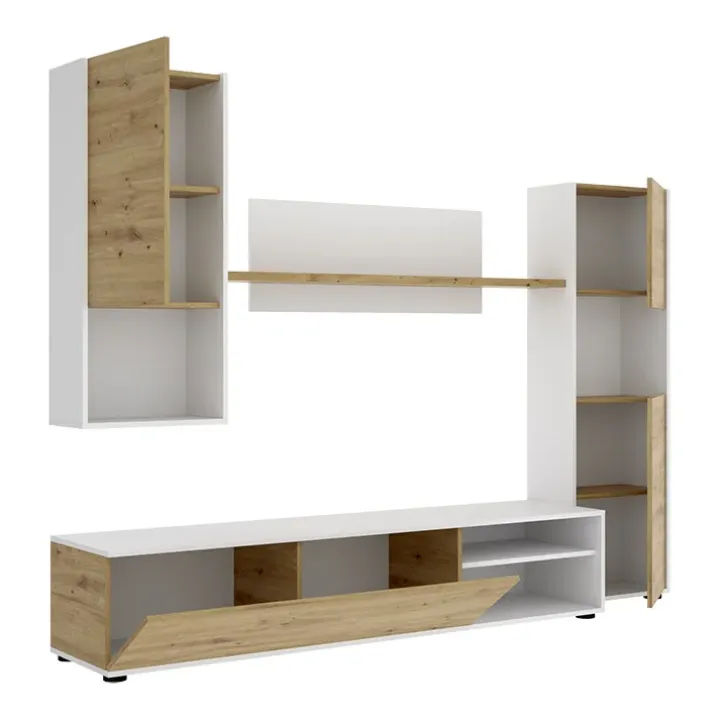 Parete attrezzata 220x175h cm moderna legno rovere bianco Matias