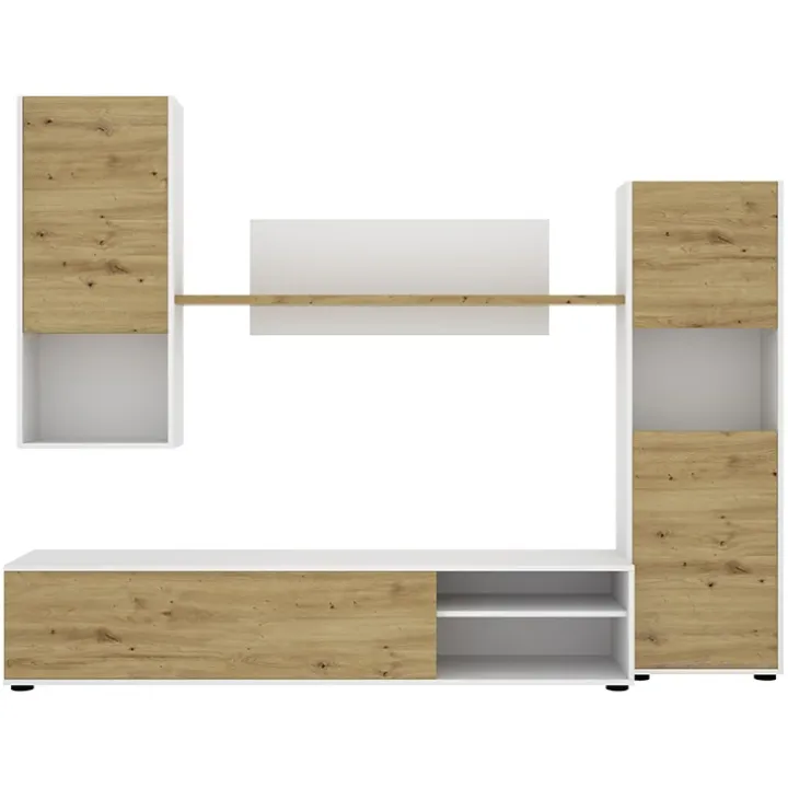 Parete attrezzata 220x175h cm moderna legno rovere bianco Matias