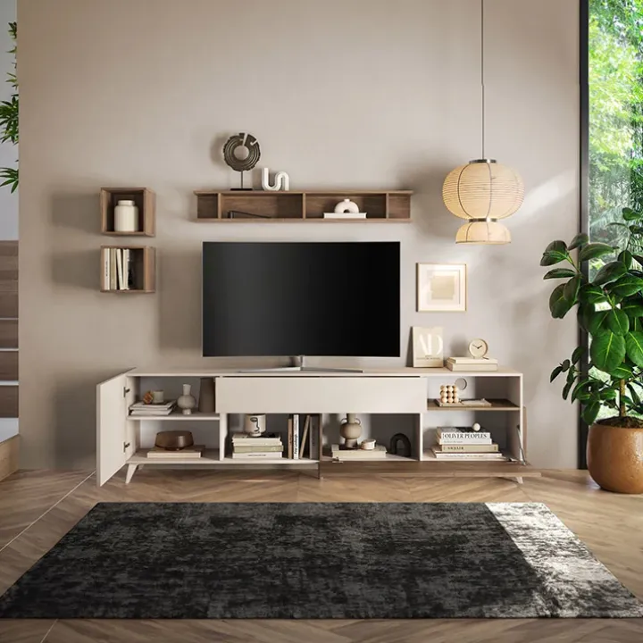 Parete attrezzata 241x176h cm moderna beige rovere scuro Witty