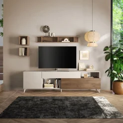 Parete attrezzata 241x176h cm moderna beige rovere scuro Witty