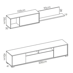 Parete attrezzata 200x140h cm moderna rovere bianco lucido Isador