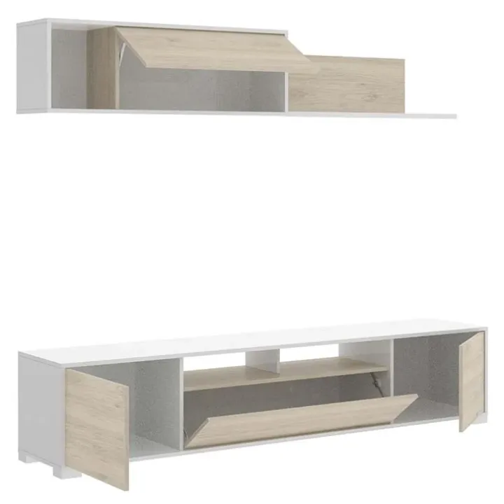 Parete attrezzata 200x140h cm moderna rovere bianco lucido Isador