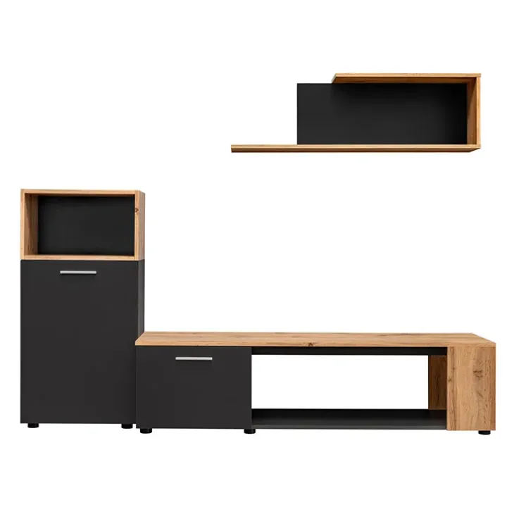 Parete attrezzata 200x160h cm moderna nero opaco rovere Caravaggio
