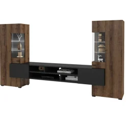 Parete attrezzata 270x143h cm moderna rovere scuro nero Maserati