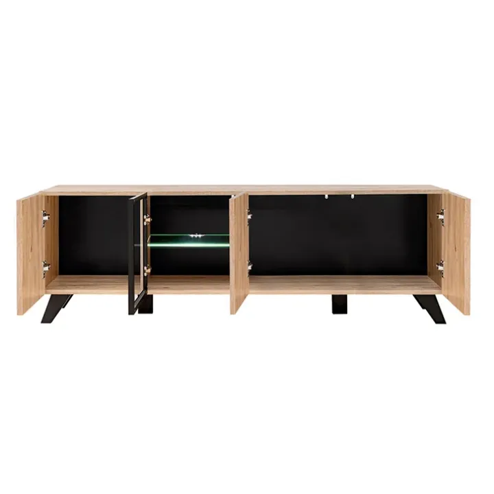 Parete attrezzata 340x192h cm moderna noce con stampa nera Mendes 2