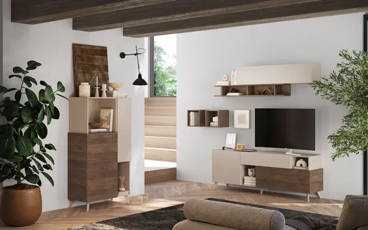 Parete attrezzata 181x205h cm moderna beige rovere scuro Witty