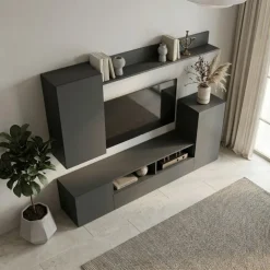 Parete attrezzata 210x161h cm moderna soggiorno antracite Cinematic