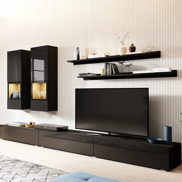 Parete attrezzata 270x176h cm moderna nero Emotion Gihome®