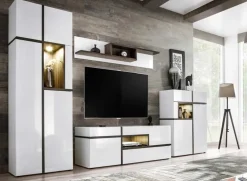 Parete attrezzata 310x197h cm moderna bianco lucido Mackay Gihome®