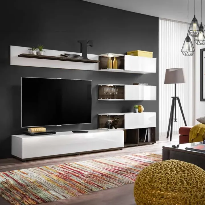 Parete attrezzata 240x150h cm moderna wengè bianco Oviedo Gihome®