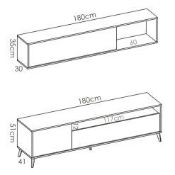 Parete attrezzata 180x166h cm moderna soggiorno rovere grafite Edgar
