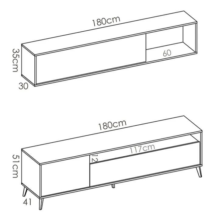 Parete attrezzata 180x166h cm moderna soggiorno rovere grafite Edgar