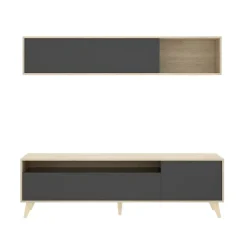 Parete attrezzata 180x166h cm moderna soggiorno rovere grafite Edgar