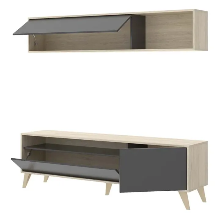 Parete attrezzata 180x166h cm moderna soggiorno rovere grafite Edgar