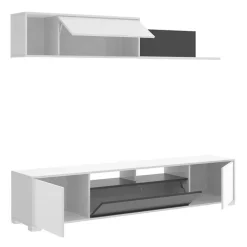 Parete attrezzata 200x140h cm moderna bianco lucido grafite Isador