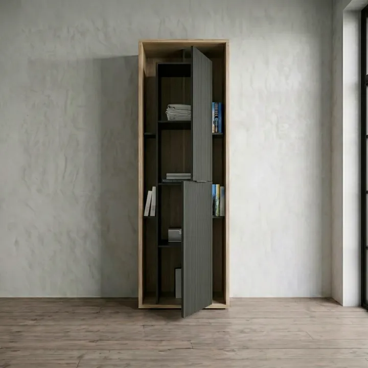 Parete attrezzata 310x201h cm moderna cannettato rovere nero Savona